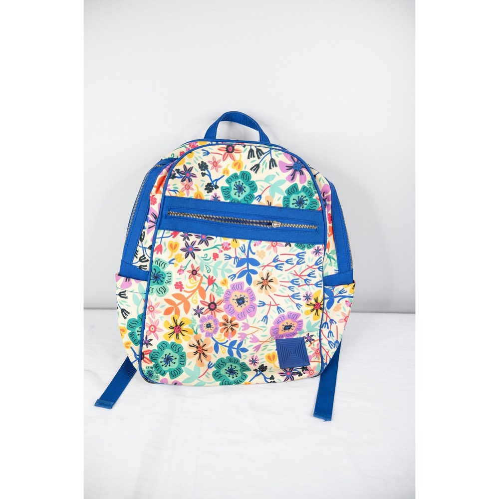 LuLaRoe Backpack‎ Womens Blue Floral Zipper Pull Canvas School Travel